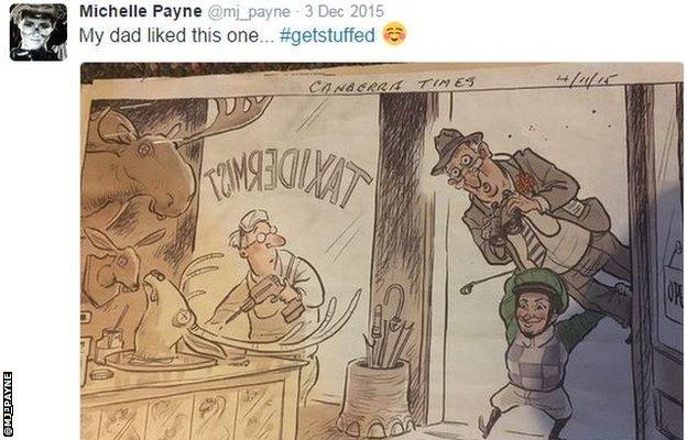 Michelle Payne's tweet with a cartoon from the Canberra Times