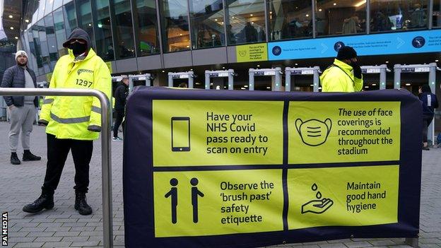 Coronavirus signage outside the ground of Tottenham Hotspur