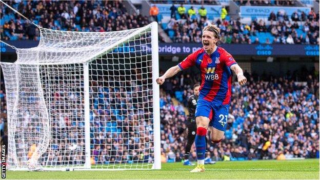 Conor Gallagher celebrates scoring at the Etihad