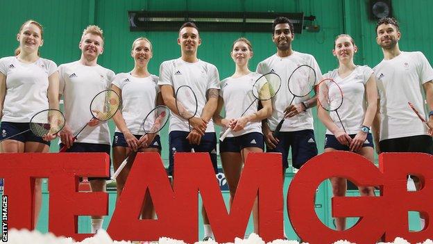 The eight members of Great Britain's badminton team