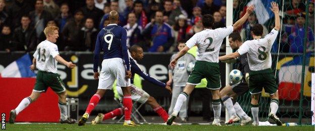 Republic players protest after Thierry Henry's handball during the World Cup play-off against France in 2009