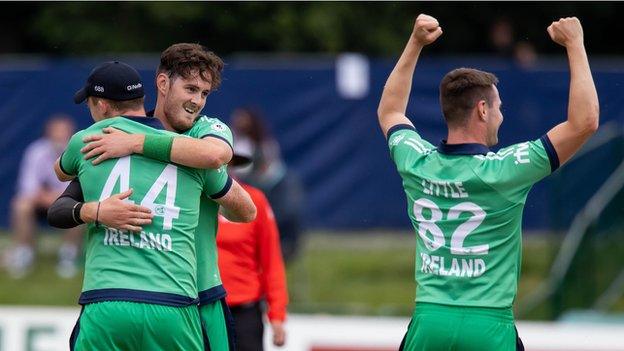 Celebration time for Ireland after mark Adair takes the final South African wicket