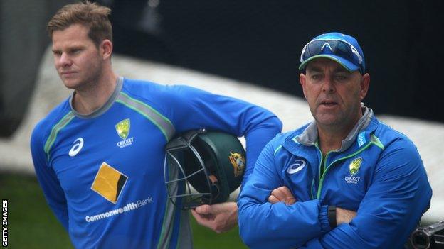 Australia coach Darren Lehmann (right) and captain Steve Smith