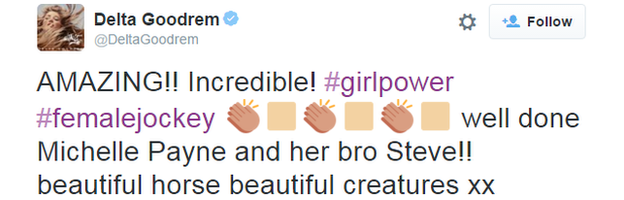 Tweet from Australian singer Delta Goodrem