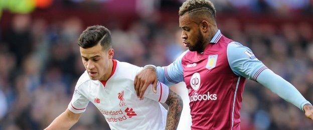 Philippe Coutinho (left) in action for Liverpool against Aston Villa