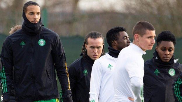 Celtic defender Christopher Jullien (left) at training on Wednesday