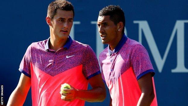 Bernard Tomic (left) with Nick Kyrgios