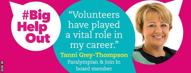 graphic with a quote and image from Tanni Grey-Thompson saying "Volunteers have played a vital role in my career"