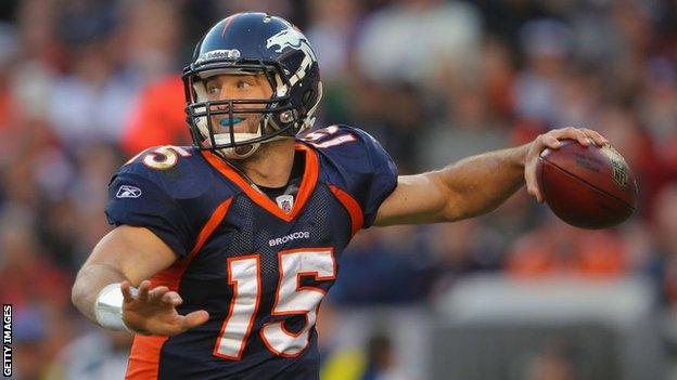 Tim Tebow playing for the Denver Broncos