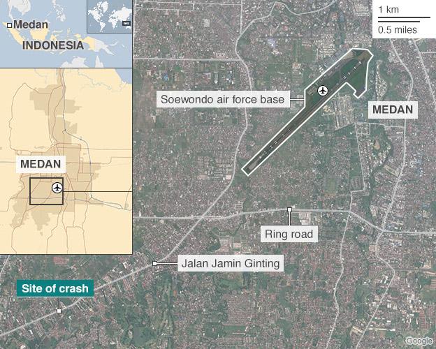 Map of Medan showing crash site