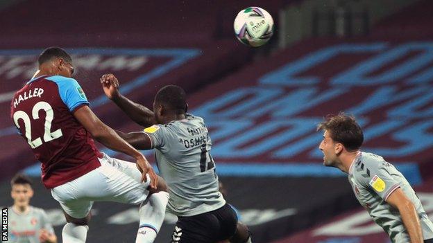 Sebastien Haller scores his second goal for West Ham