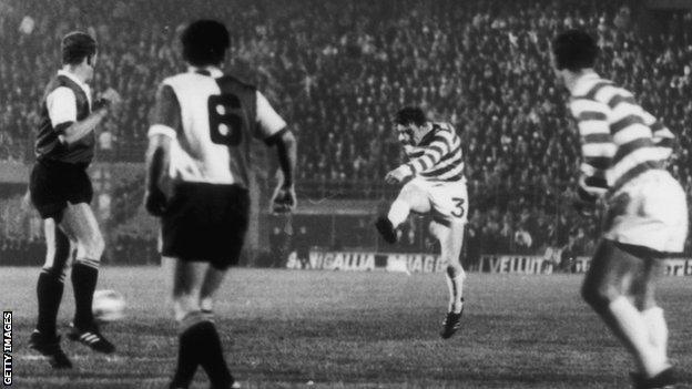 Gemmell scores in Celtic's 1970 European Cup final defeat by Feyenoord