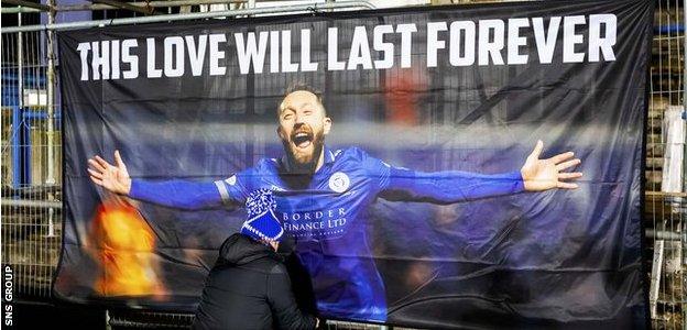 Queen of the South fans' banner for their talisman Stephen Dobbie