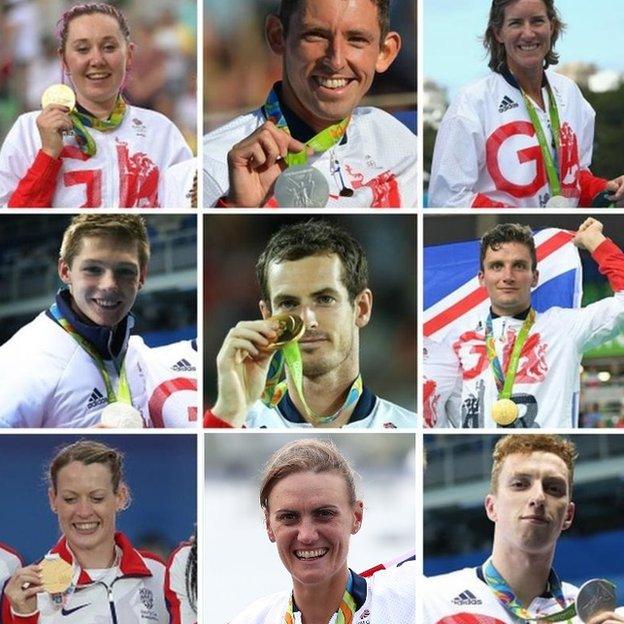 (top row, from left), Katie Archibald, David Florence, Katherine Grainger; (middle row, from left) Duncan Scott, Andy Murray, Callum Skinner; (bottom row, from left) Eilidh Doyle, Heather Stanning, Dan Wallace