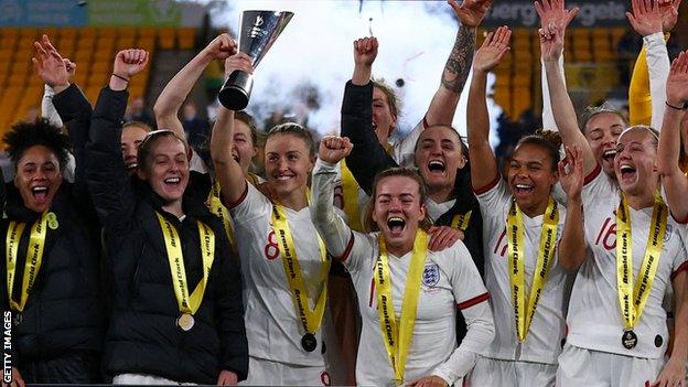 England celebrate winning the Arnold Clark Cup