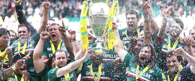 Leicester Tigers celebrate the 2013 Premiership title