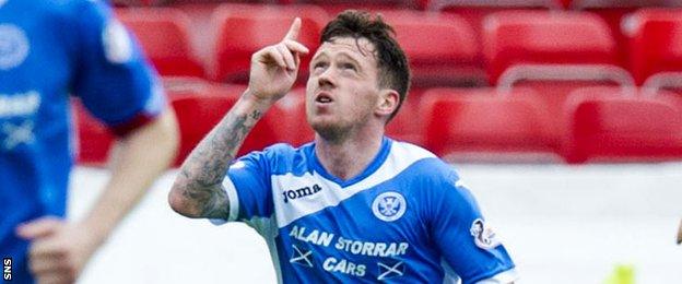 Danny Swanson celebrates scoring for St Johnstone