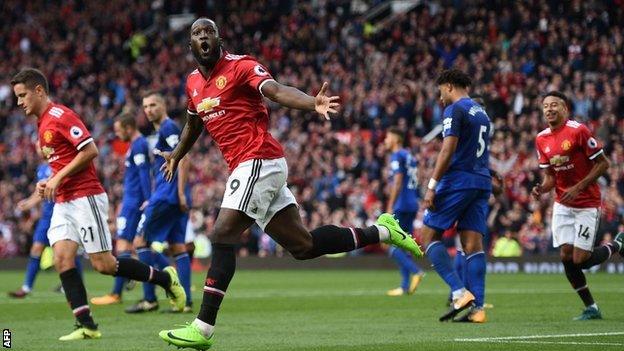 Romelu Lukaku celebrates scoring against Everton last weekend