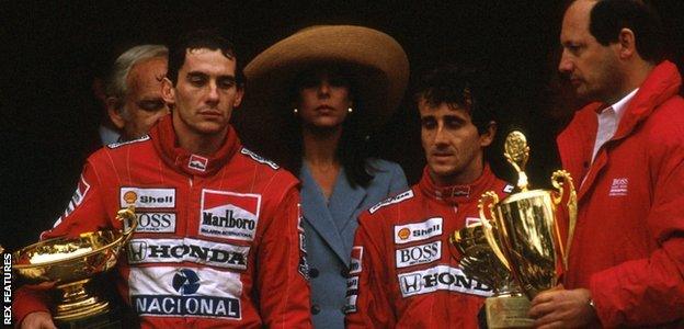 Ayrton Senna, Alain Prost and Ron Dennis in Monaco in 1989