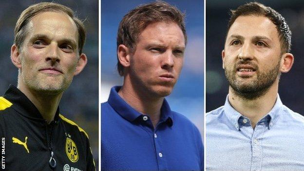 Former Borussia Dortmund boss Thomas Tuchel, Hoffenheim manager Julian Nagelsmann and Schalke head coach Domenico Tedesco