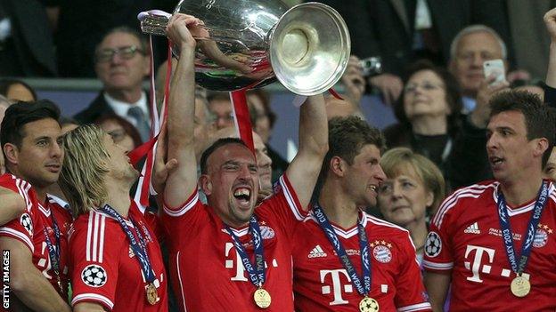 Franck Ribery (centre) holds aloft the Champions League trophy after Bayern Munich beat Borussia Dortmund in the 2013 final