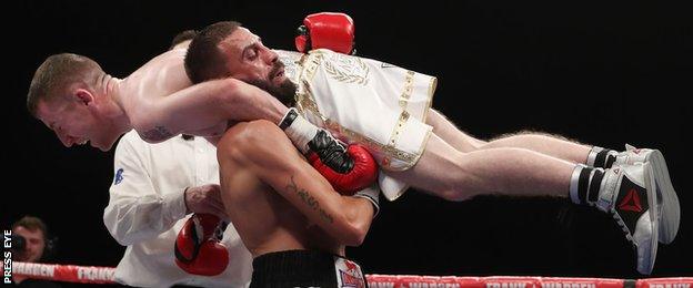 Bulgarian's Stefan Slavchev was disqualified for lifting Barnes off the ground on the November bill