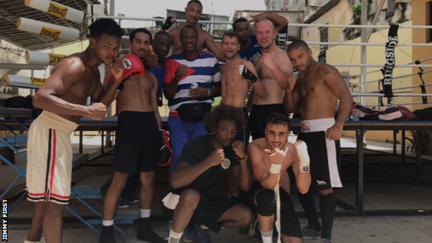 Jimmy First with other boxers at Ignacio "Nacho" Beristáin's gym in Mexico