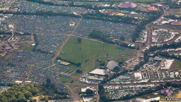 Aerial shot of Glastonbury festival