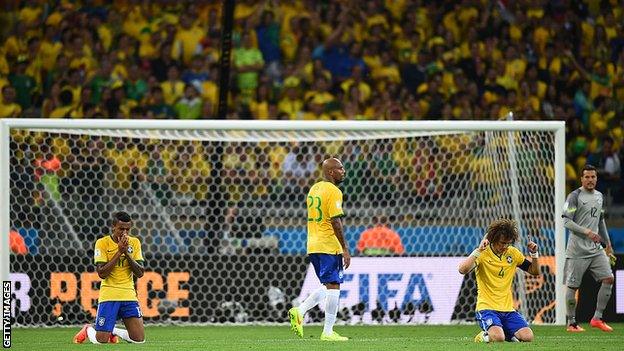 Brazil players react to losing 7-1 to Germany