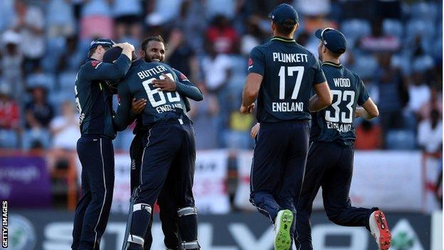 England celebrate Rashid wicket