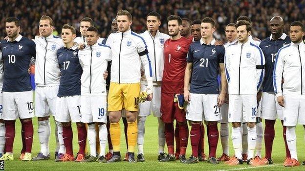 Players from England and France pay tribute to the victims of the Paris attacks before their friendly international at Wembley