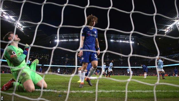 Manchester City score their sixth goal against Chelsea earlier in February