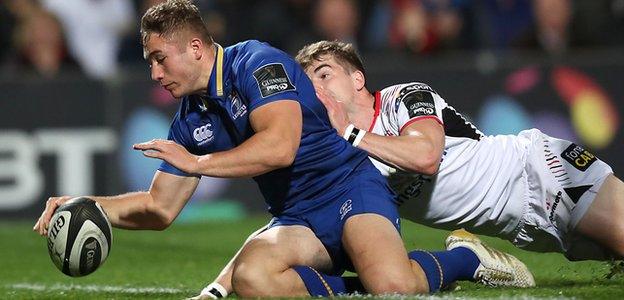 Leinster's Jordan Larmour scored the first try of the match in Belfast