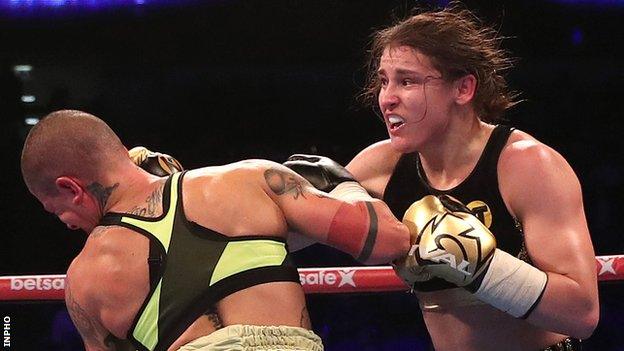 Katie Taylor lands a right on Italy's Monica Gentili at The 02 in London on Saturday night