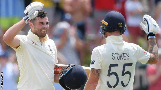 England's Dom Sibley (left) celebrates with team-mate Ben Stokes (right) after reaching his maiden Test ton on day four of the second Test against South Africa