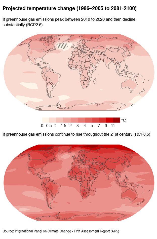 Map of temperature change