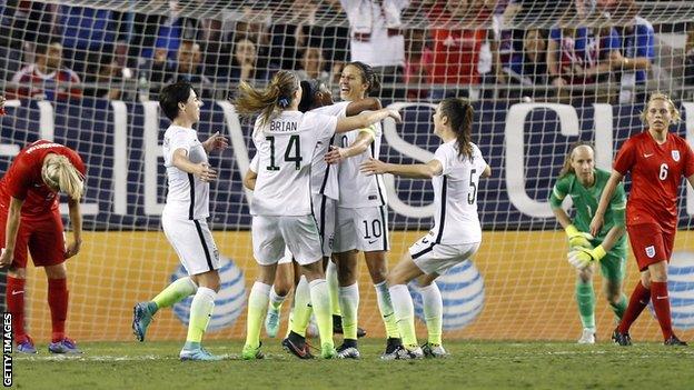 The US celebrate Dunn's winner