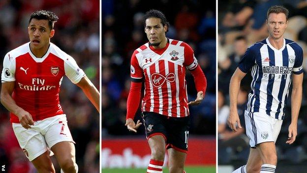 Alexis Sanchez, Virgil van Dijk and Jonny Evans