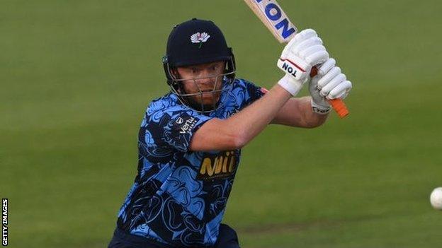 England's Jonny Bairstow top scored with 82 off 45 balls in Yorkshire's high-scoring win over Leicestershire