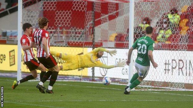 Gary Gardner hits a post in the early stages of Brentford v Birmingham City