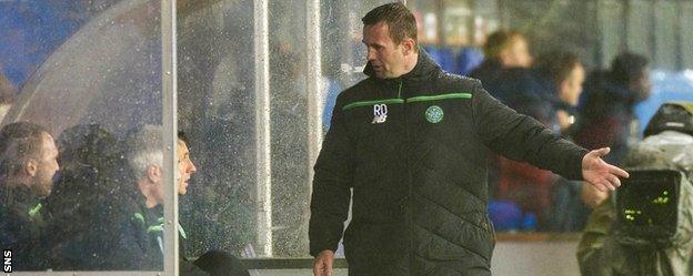 Celtic manager Ronny Deila expresses his frustration with the dugout