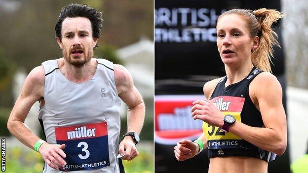 A split picture of British Olympic marathon trials winner Chris Thompson (left) and Stephanie Davis (right)