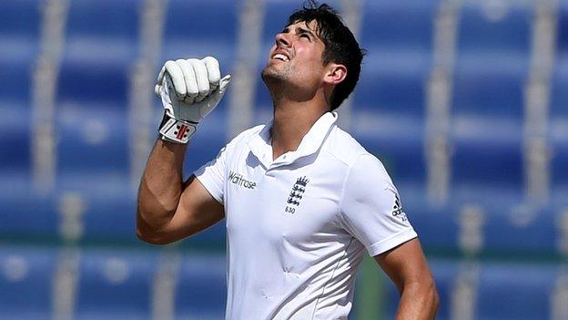 Alastair Cook celebrates his double century