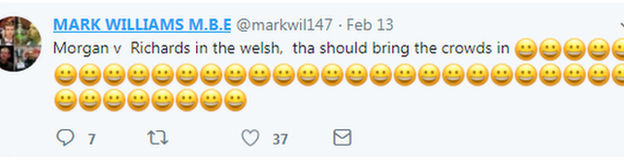 Neges Twitter ar gyfrif Mark Williams