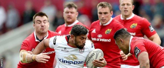 Charles Piutau, who struggled on his first visit to Thomond Park, got plenty of attention from the Munster team