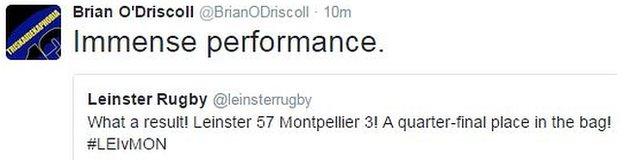 Former Ireland captain Brian O'Driscoll was impressed by Leinster's dazzling display