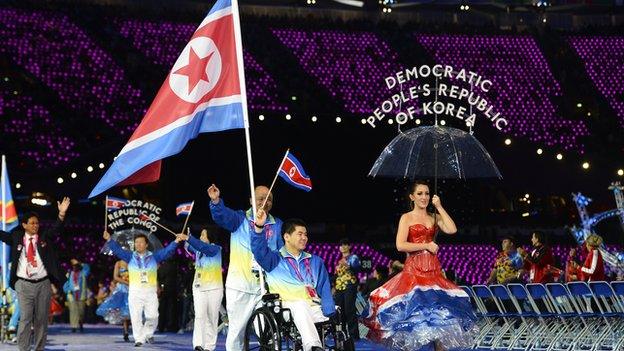 The North Korea team at the London 2012 opening ceremony