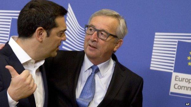 Alexis Tsipras (l) and Jean-Claude Juncker (r)