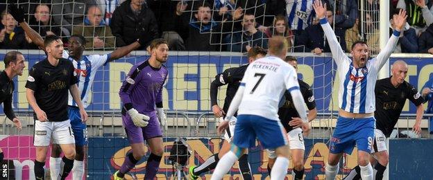 Kilmarnock's Kris Boyd appeals for a penalty from an alleged handball