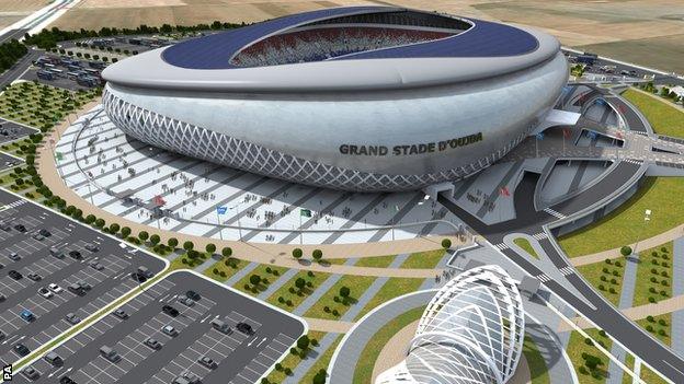 Illustration of the proposed Morocco 2026 World Cup football stadium in Oujda